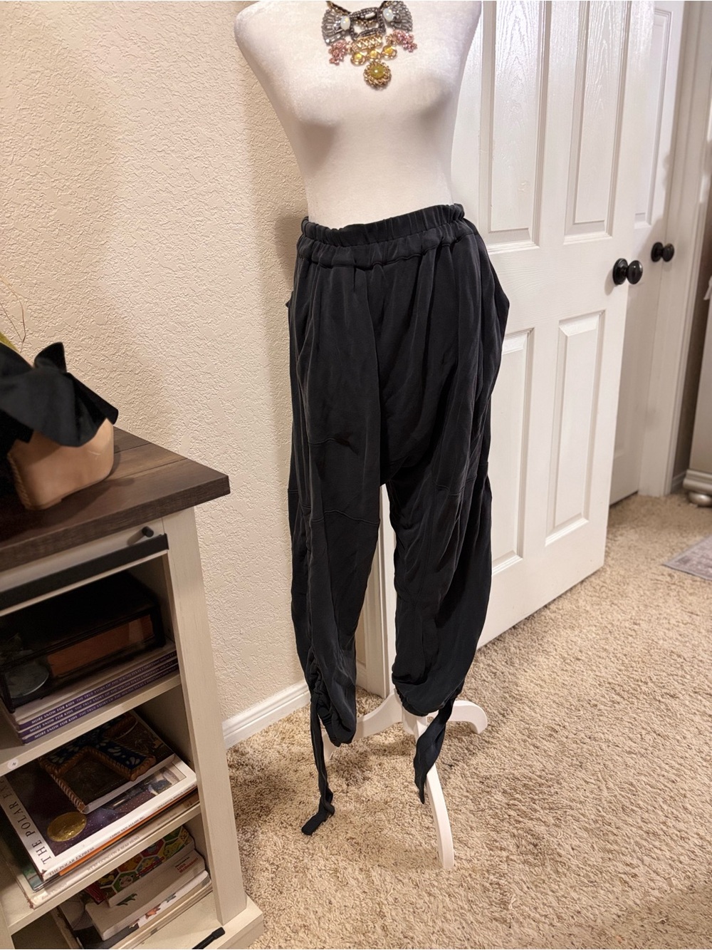 Free People distressed Black Drawstring Tie-Hem Joggers. Pockets!